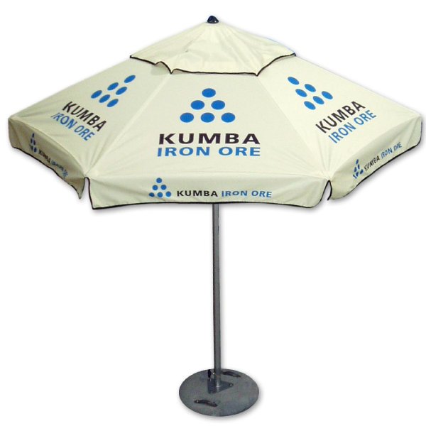 Branded square aluminium parasol providing outdoor shade and four-sided branding.