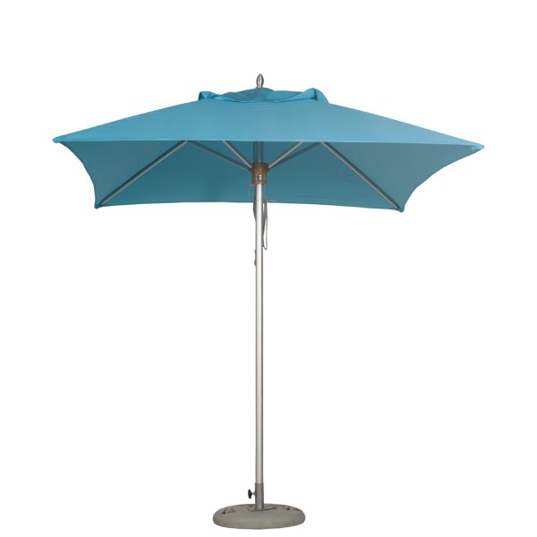 Branded square aluminium parasol providing outdoor shade and four-sided branding.