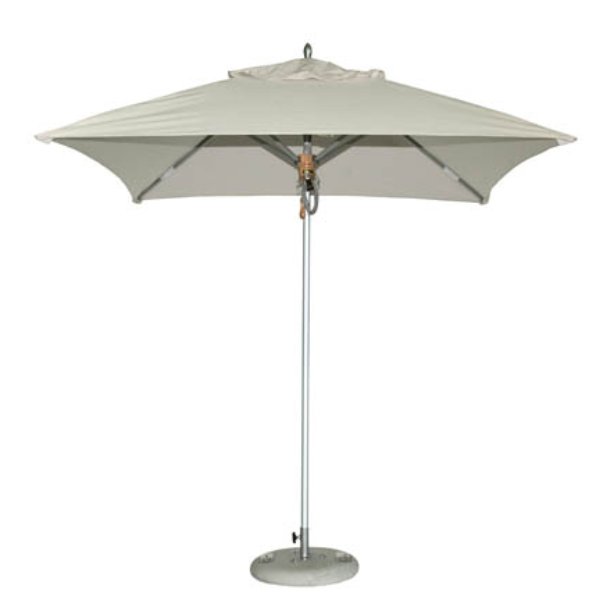 Branded square aluminium parasol providing outdoor shade and four-sided branding.