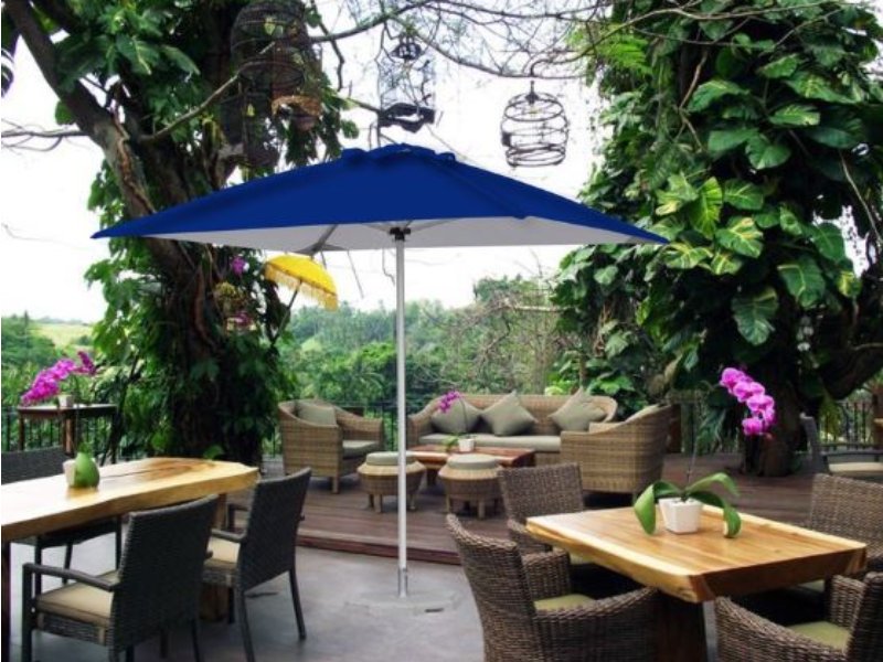 Branded square aluminium parasol providing outdoor shade and four-sided branding.